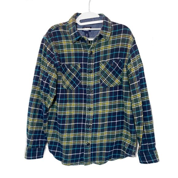 Lands End Rugged Flannel Work Shirt Medium - Picture 1 of 7